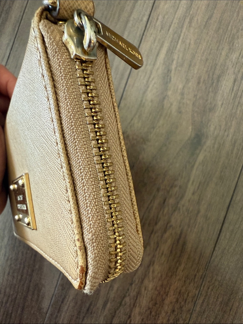 Michael Kors Beige Gold-Plate Zip Wallet - Picture 7 of 10